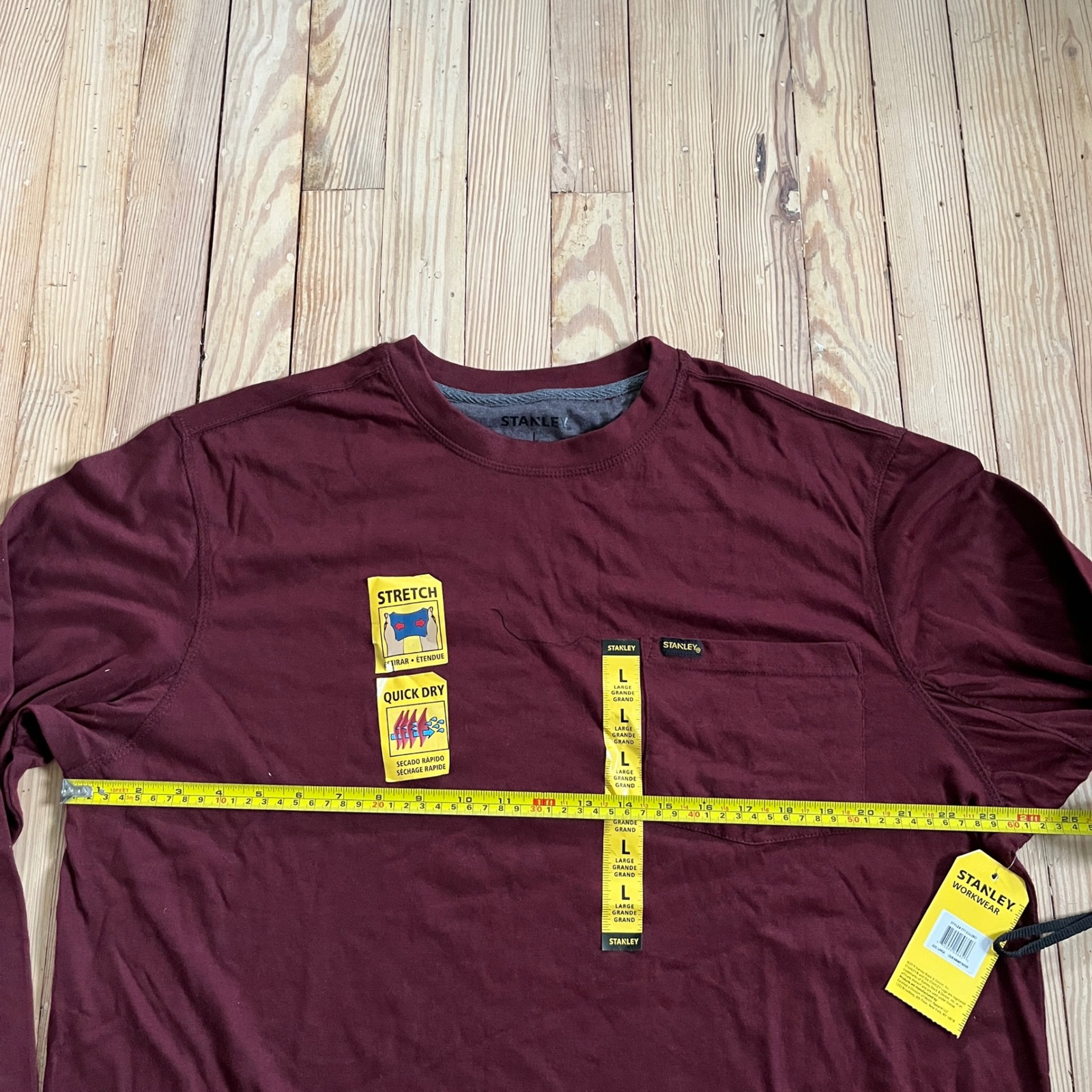 Stanley Workwear Mens Large Burgundy Heather Long Sleeve Pocket Tee Shirt Nwt — image 6 of 8